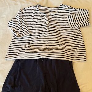 J. Jill Navy and White Striped Top(XL) and Navy Draw String Waist Shorts(L)